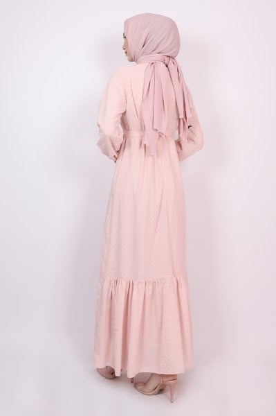 Pıt Pıt Kat Fırfırlı Tesettür Elbise Pembe
