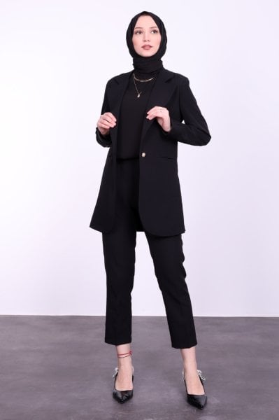 Gold Düğmeli Blazer Ceket Siyah
