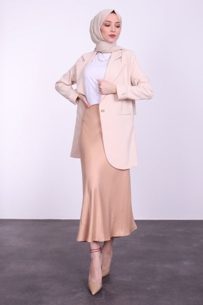 Gold Düğmeli Blazer Ceket Krem