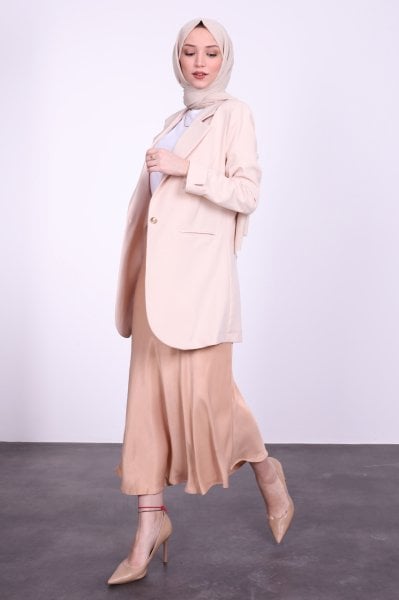 Gold Düğmeli Blazer Ceket Krem
