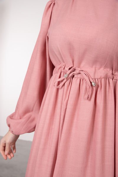 Kat Dantel Motifli Tesettür Elbise Pembe