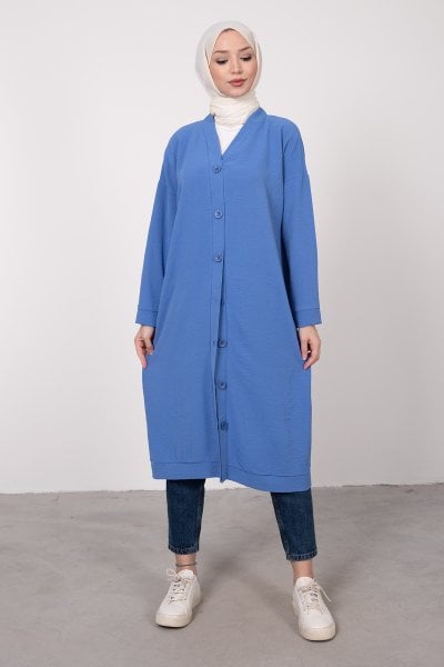 Boydan Düğmeli Oversize Tesettür Tunik Saks