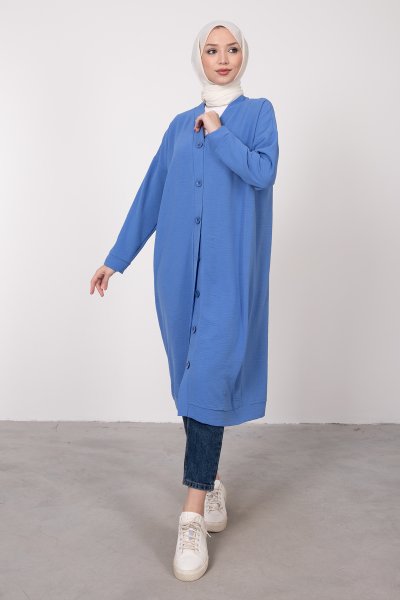 Boydan Düğmeli Oversize Tesettür Tunik Saks