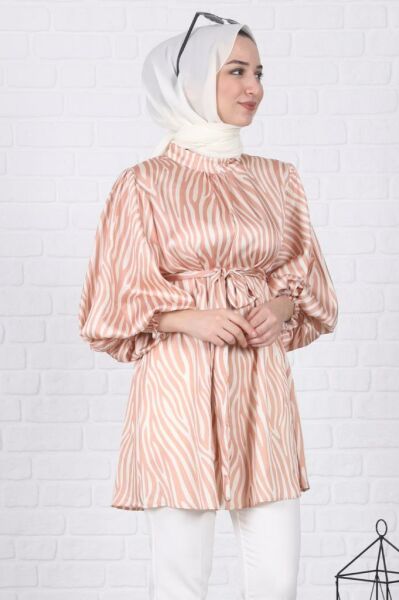 Zebra Desenli Balon Kol Tunik Yavru Ağzı