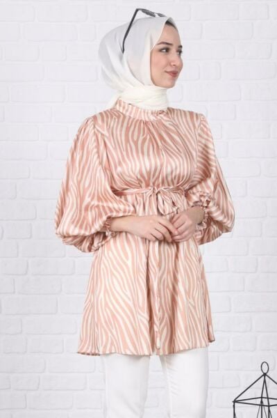 Zebra Desenli Balon Kol Tunik Yavru Ağzı