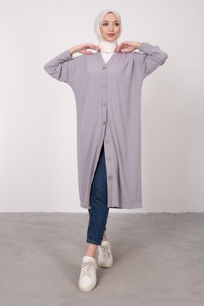 Boydan Düğmeli Oversize Tesettür Tunik Gri
