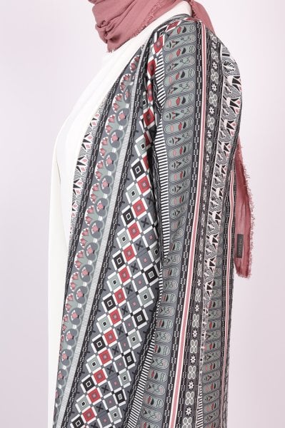 Asimetrik Kesim Desenli Kimono Yeşil