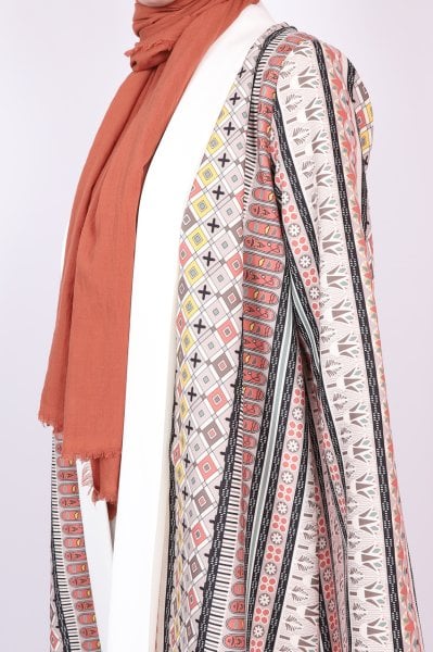 Asimetrik Kesim Desenli Kimono Vizon