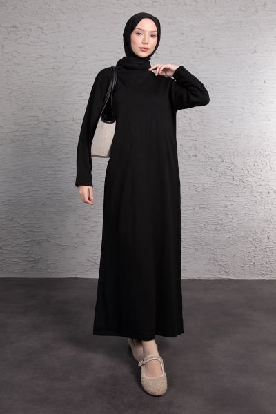 Balıkçı Yaka Oversize Tesettür Triko Siyah