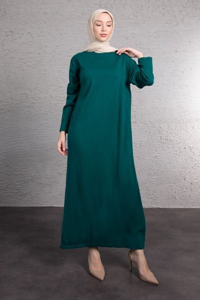 Balıkçı Yaka Oversize Tesettür Triko Zümrüt