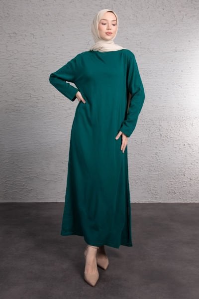 Balıkçı Yaka Oversize Tesettür Triko Zümrüt