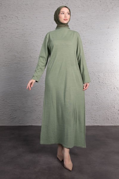 Balıkçı Yaka Oversize Tesettür Triko Küf Yeşili