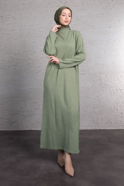 Balıkçı Yaka Oversize Tesettür Triko Küf Yeşili
