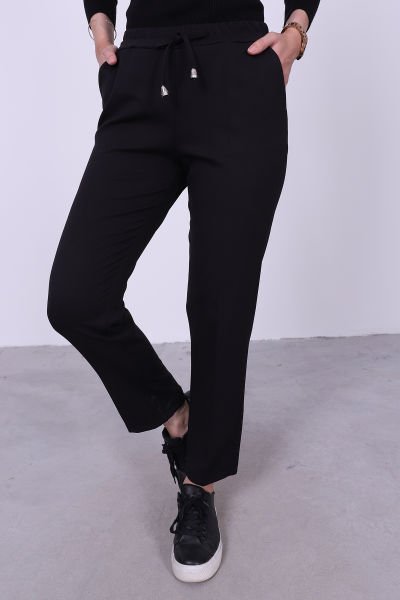 Beli Bağcıklı Kalem Pantolon Siyah